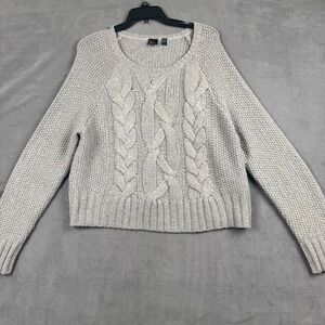 The Fisher Project Eileen Fisher Merino Wool Cable Knit Sweater Gray Large L